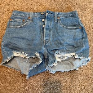 Levi's Blue Frayed Hem Jean Shorts